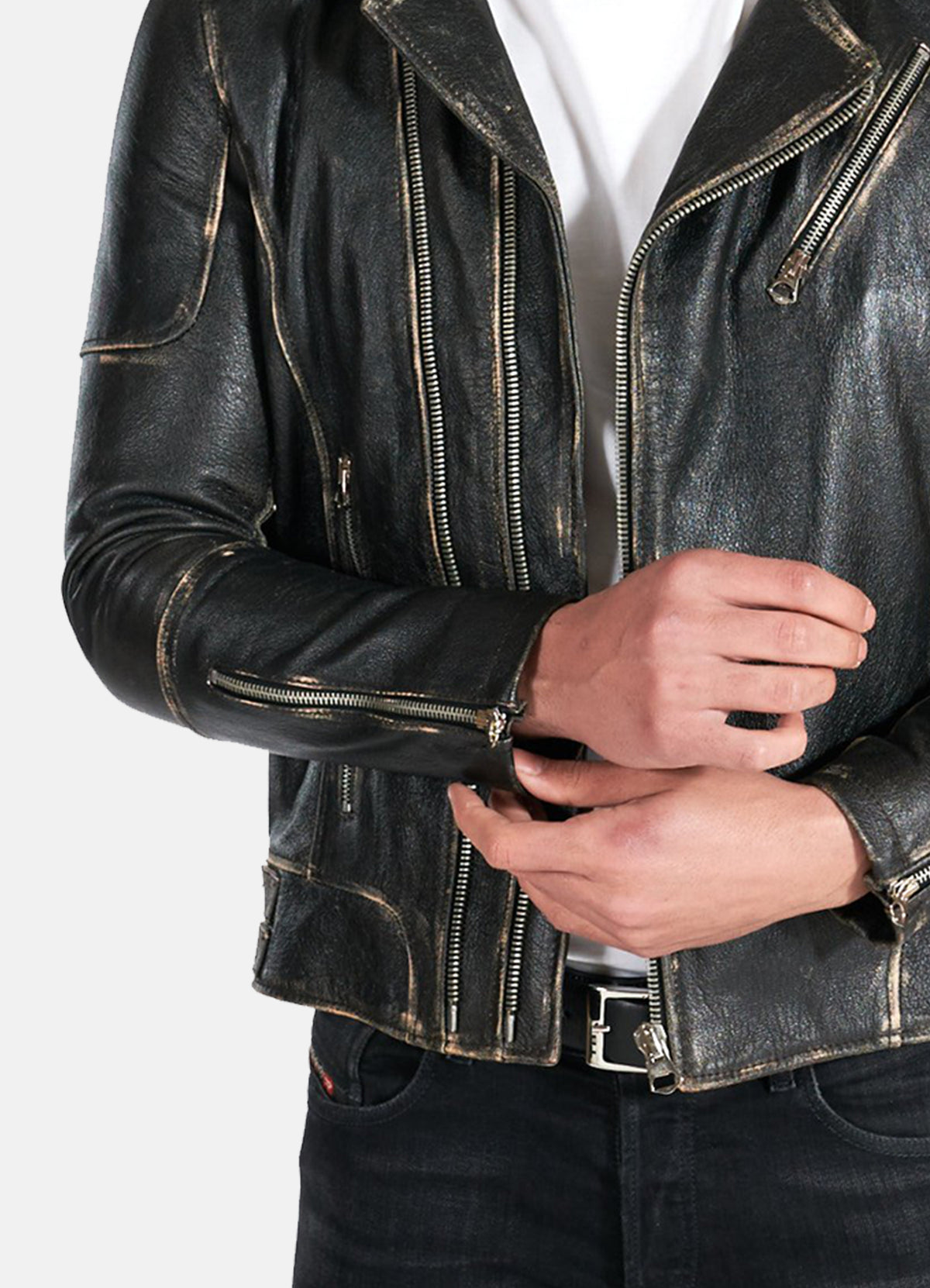 Mens Distressed Black Biker Leather Jacket | Elite Jacket