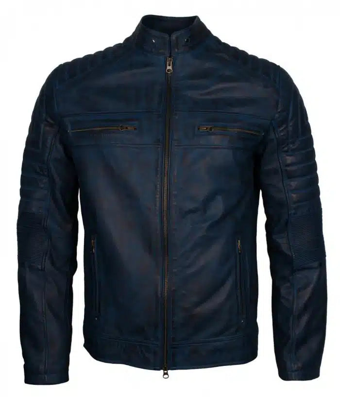 Mens Blue Vintage Cafe Racer Genuine Leather Jacket | Elite Jacket