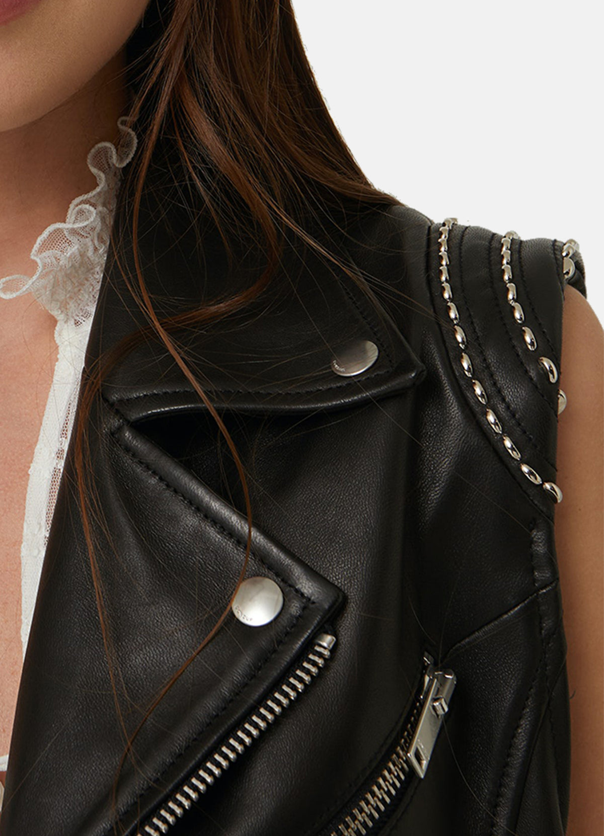 Womens Classic Black Biker Leather Vest | Elite Jacket