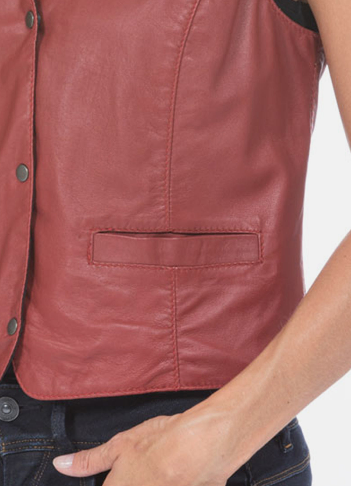 Womens Light Red Vintage Biker Leather Vest | Elite Jacket