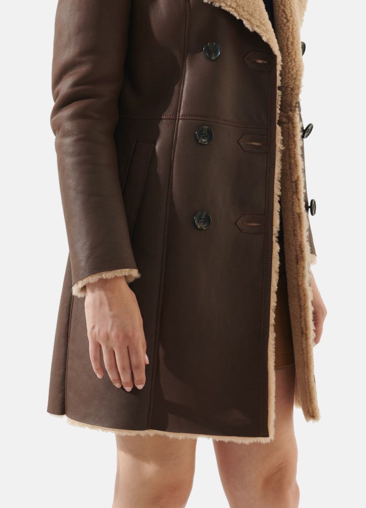 Womens Soft Brown Shearling Leather Coat