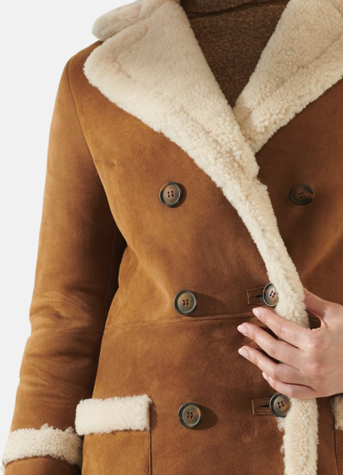 Womens Casual Tan Shearling Leather Coat | Elite Jacket