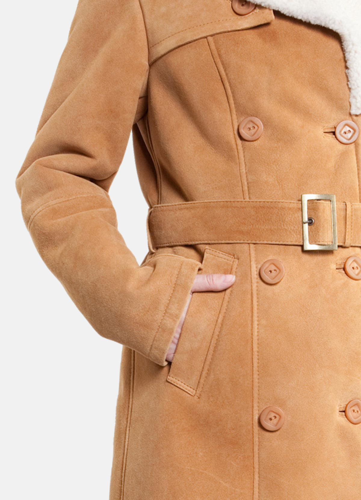 Womens Bright Tan Shearling Leather Coat | Elite Jacket