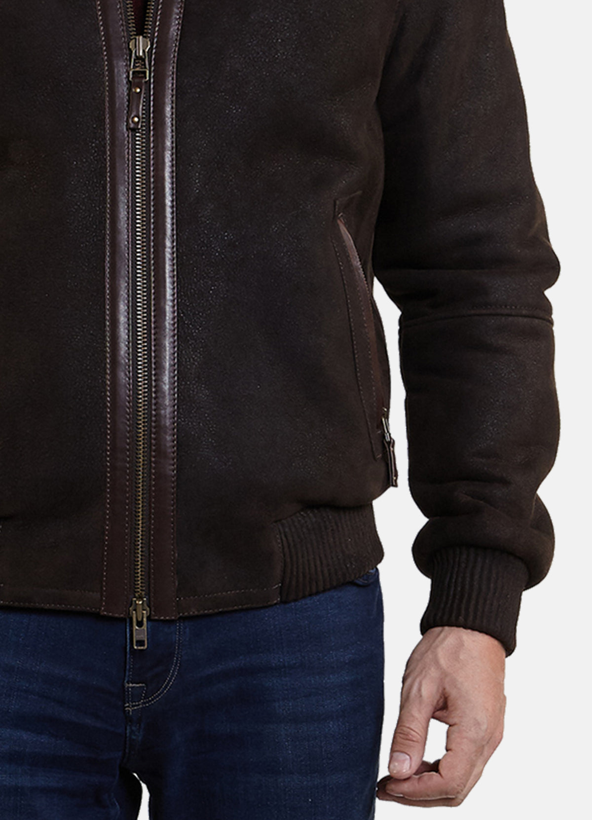 Mens Dark Brown Suede Shearling Leather Jacket