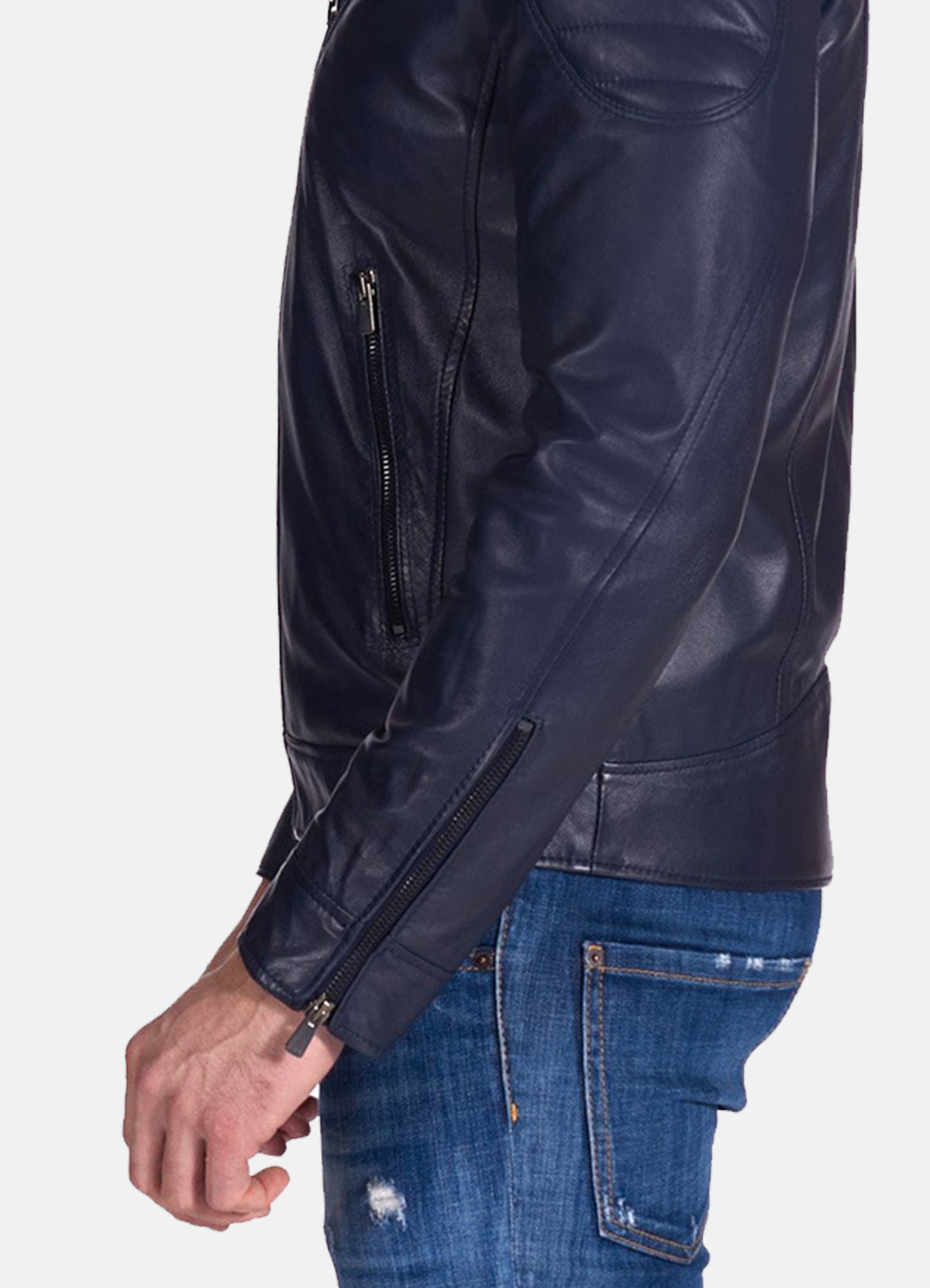 Mens Padded Shoulder Blue Biker Leather Jacket | Elite