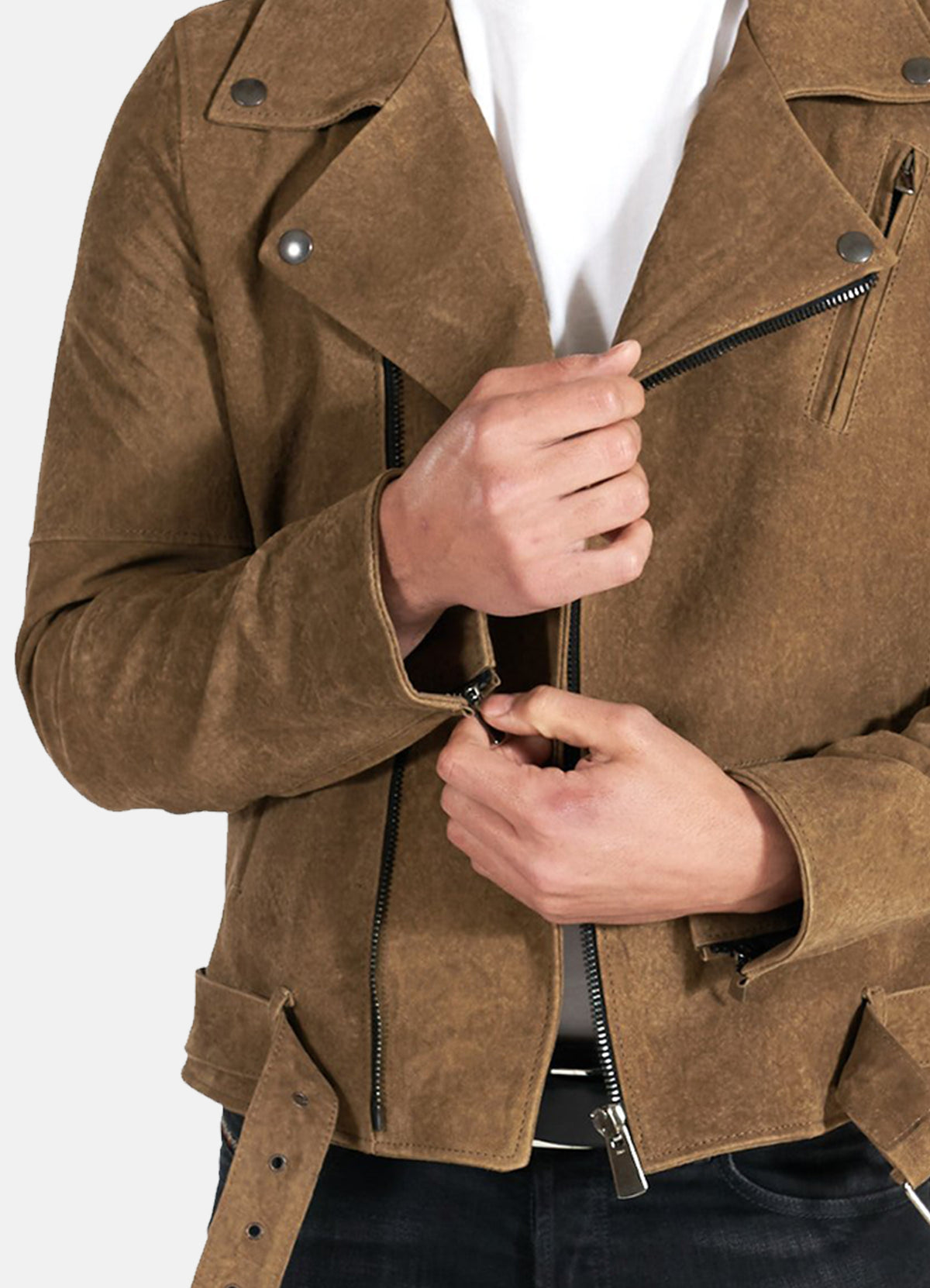 Mens Perfecto Brown Suede Leather Jacket | Elite Jacket