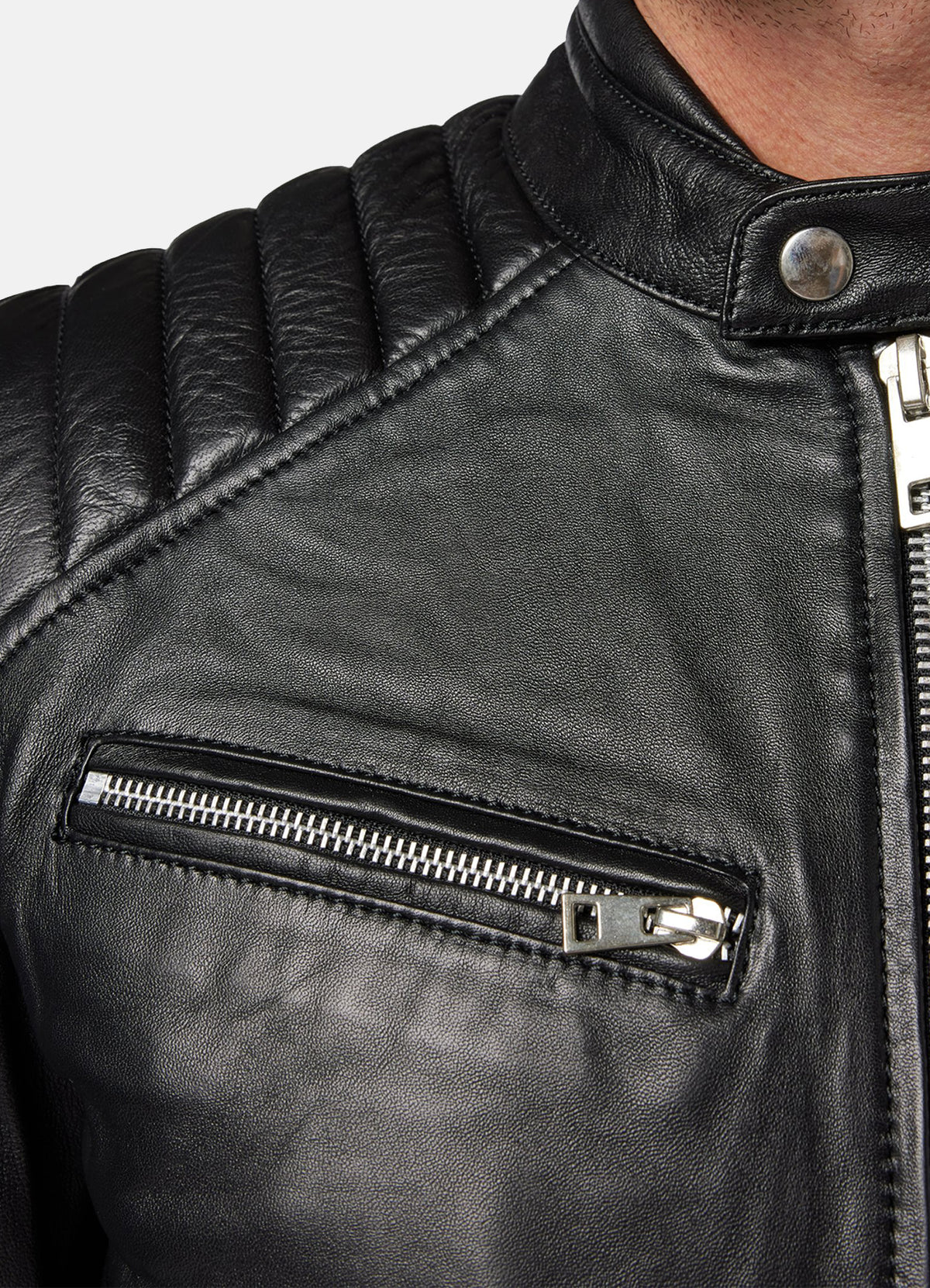 Mens Padded Black Lambskin Leather Jacket