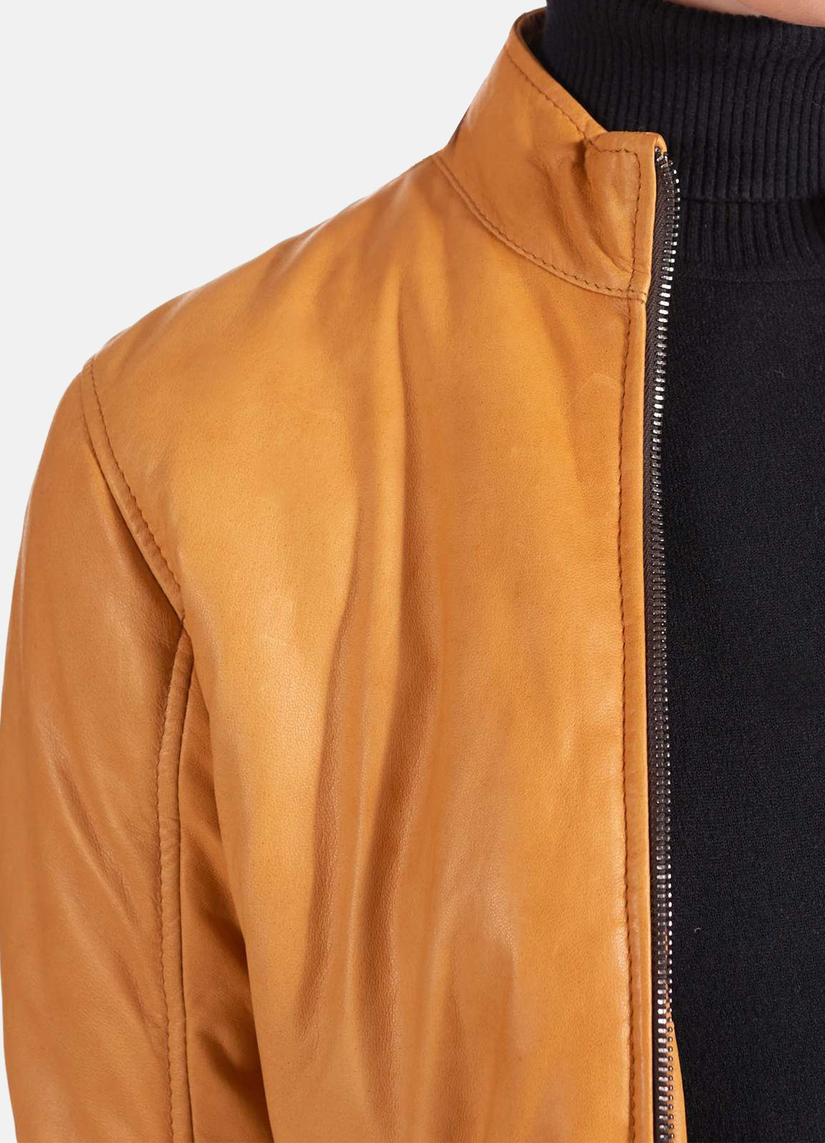 Womens Iconic Yellow Bomber Leather Jacket | Elite Jacket