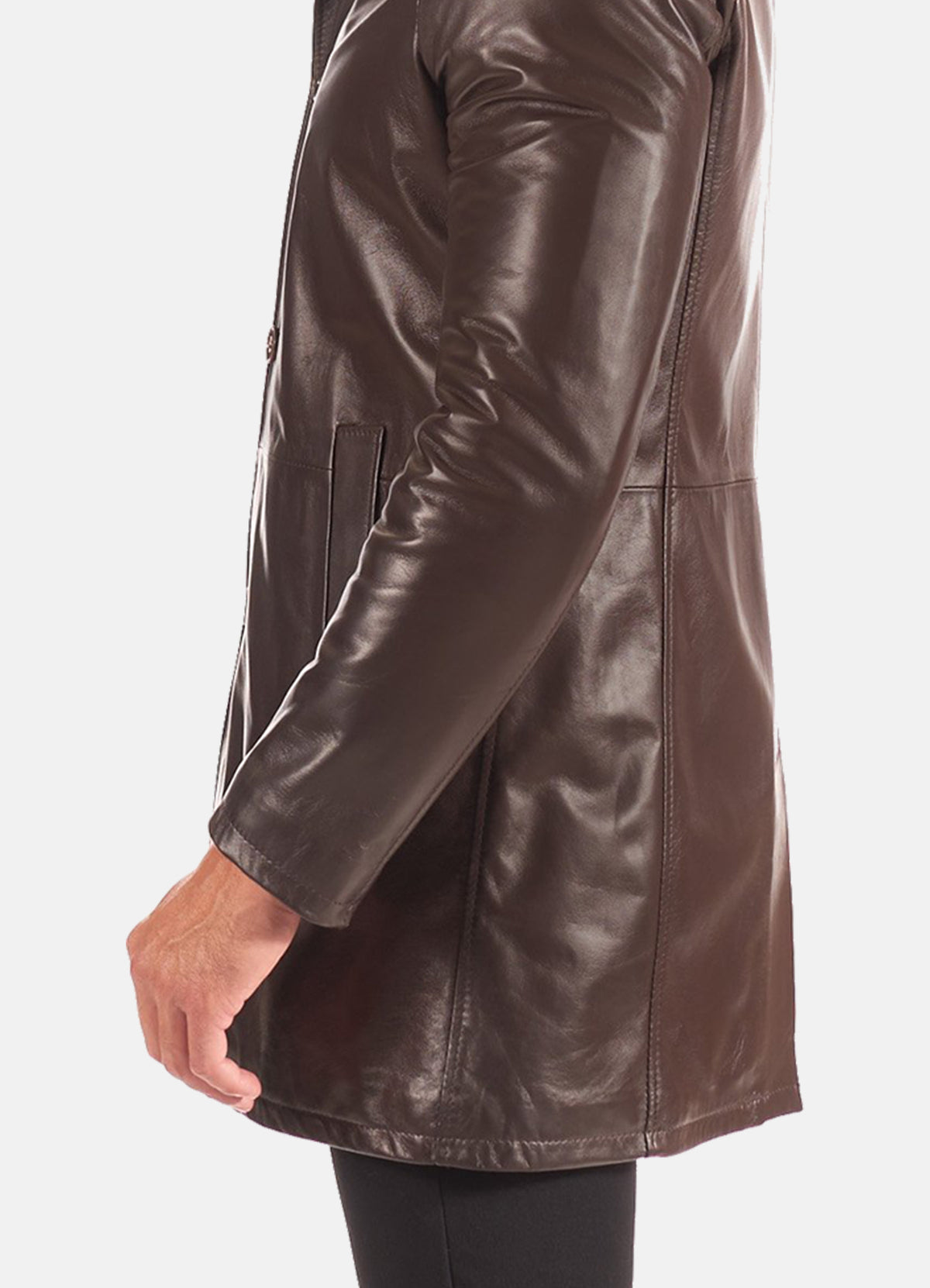 Mens Classic Brown Mid-Length Leather Coat 