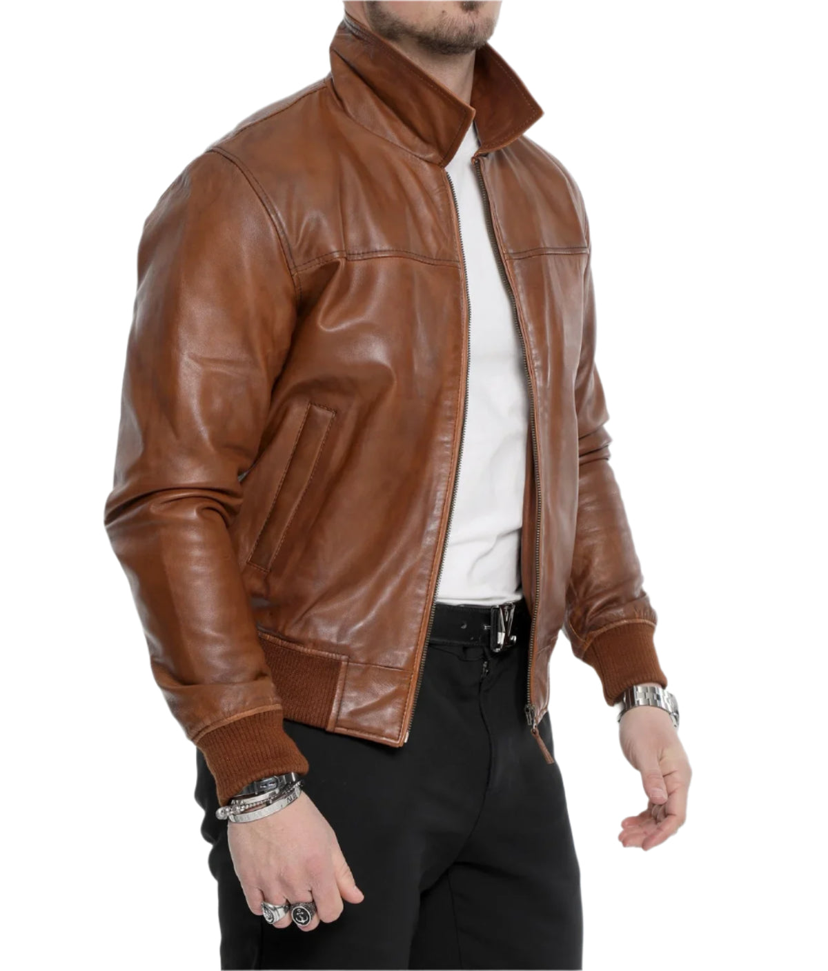 Mens Vintage Style Bomber Leather Jacket