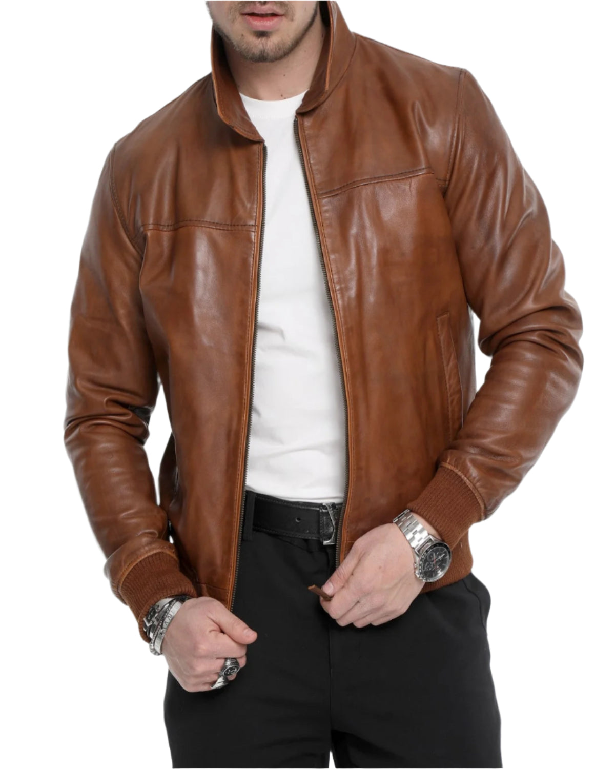 Mens Vintage Style Bomber Leather Jacket