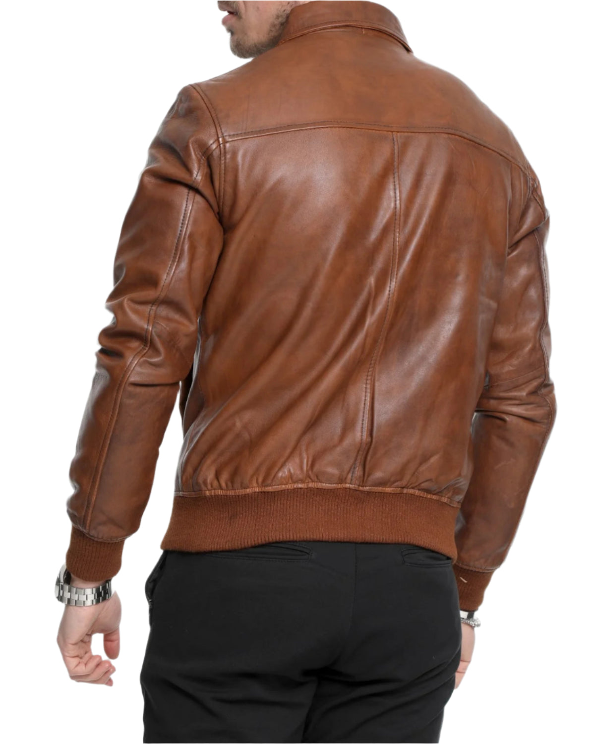Mens Vintage Style Bomber Leather Jacket back