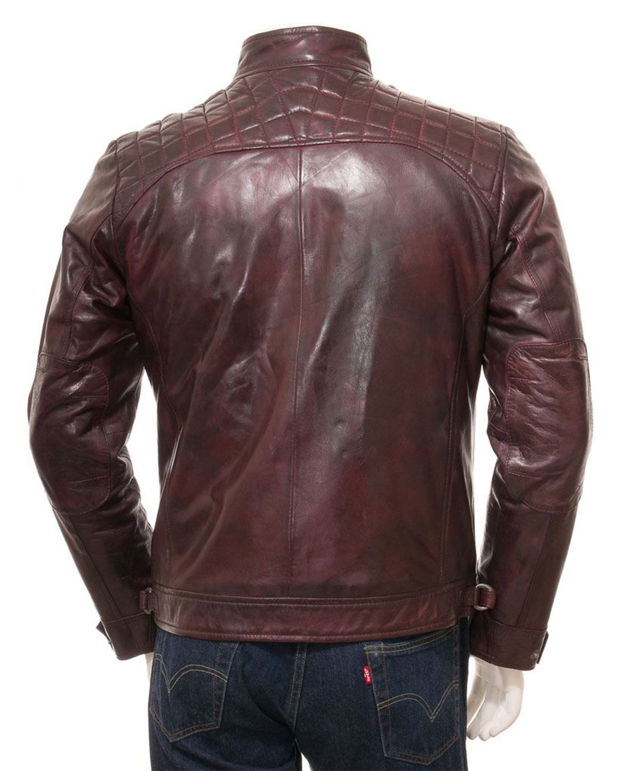 Elite Men's Oxblood Quilted Shoulder Cafe Racer Biker Real Leather Jacket
