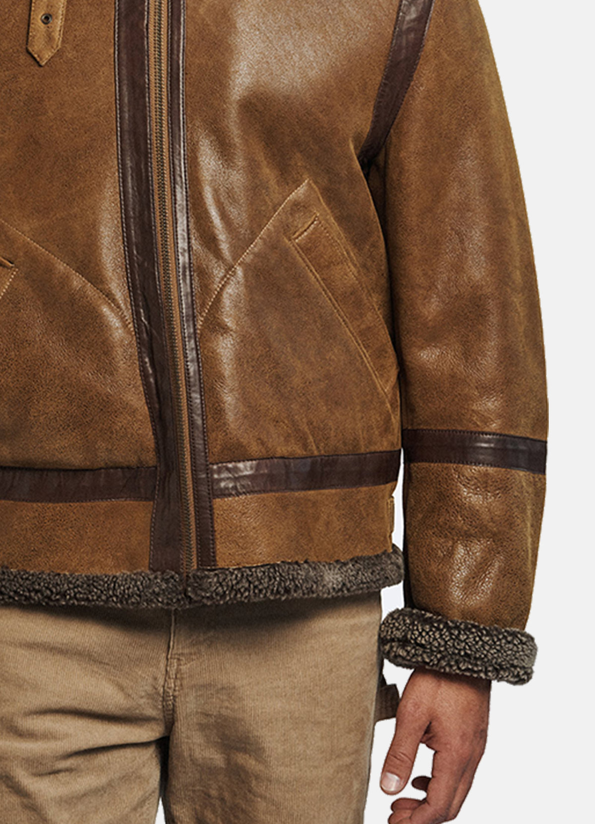 Mens Vintage Brown Shearling Leather Jacket | Elite