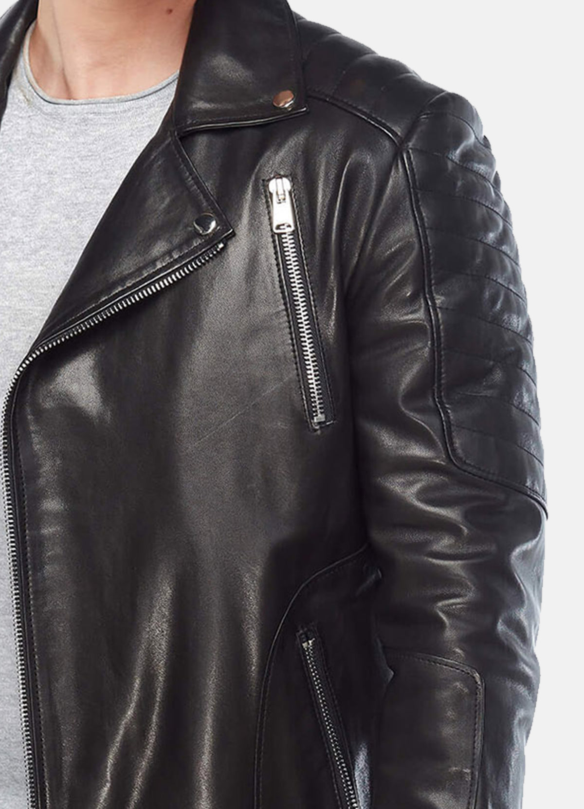 Mens Classic Black Biker Leather Jacket