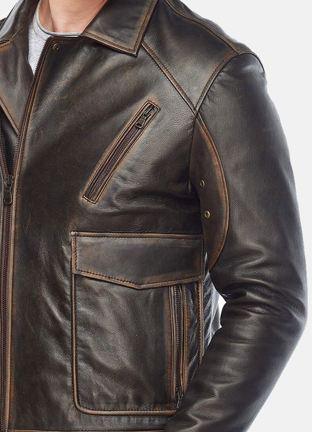 Mens Vintage Distressed Black Biker Leather Jacket