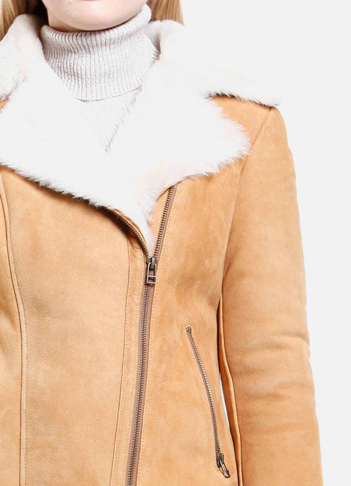 Womens Classic Tan Shearling Leather Jacket | Elite Jacket