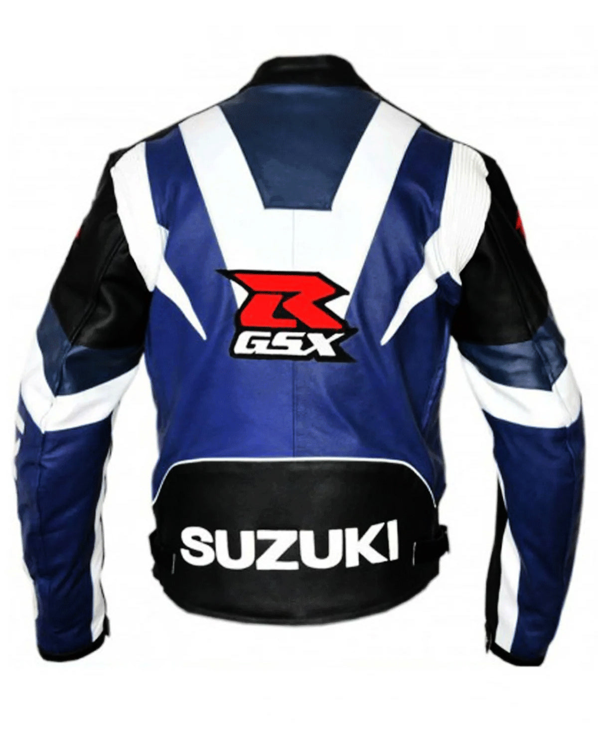 Suzuki GSXR Blue Leather Biker Jacket back