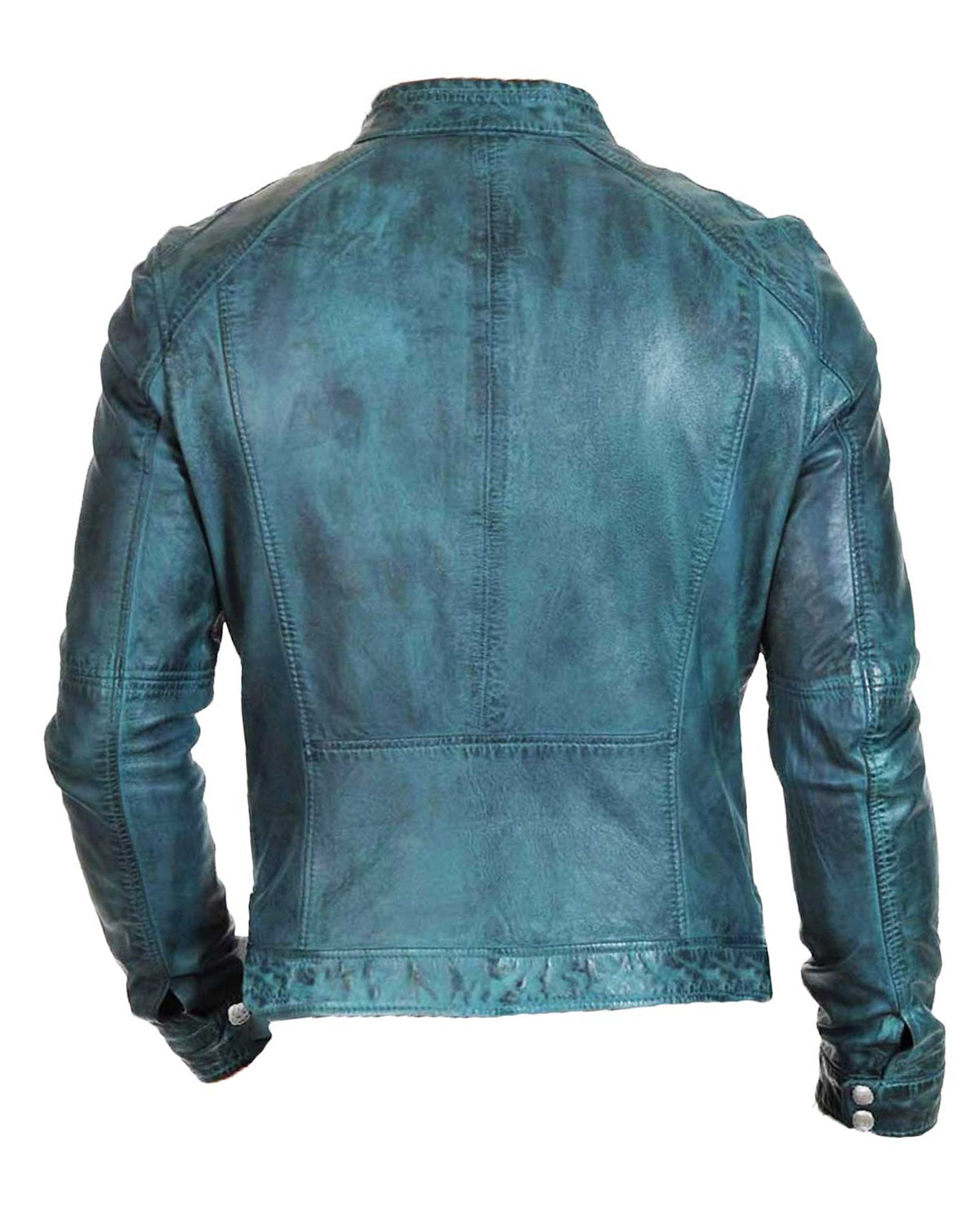 Mens Waxed Green Leather Motorcycle Jacket