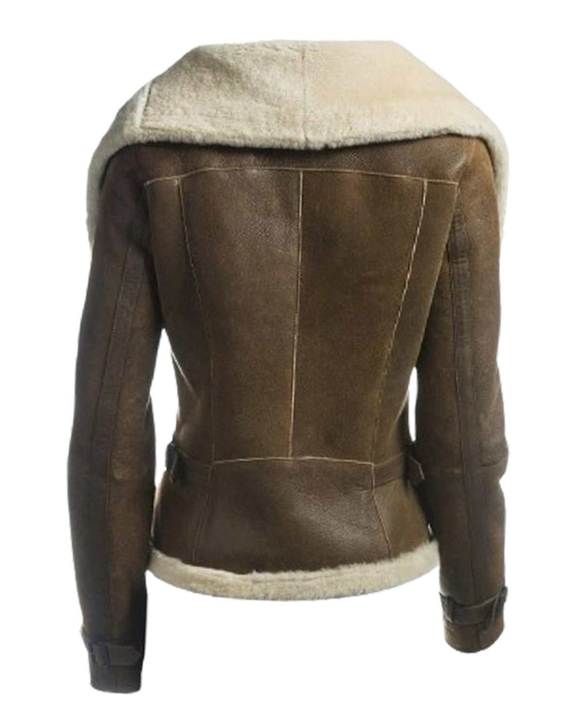 Womens Winter White Fur Collar Brown Leather Jacket 