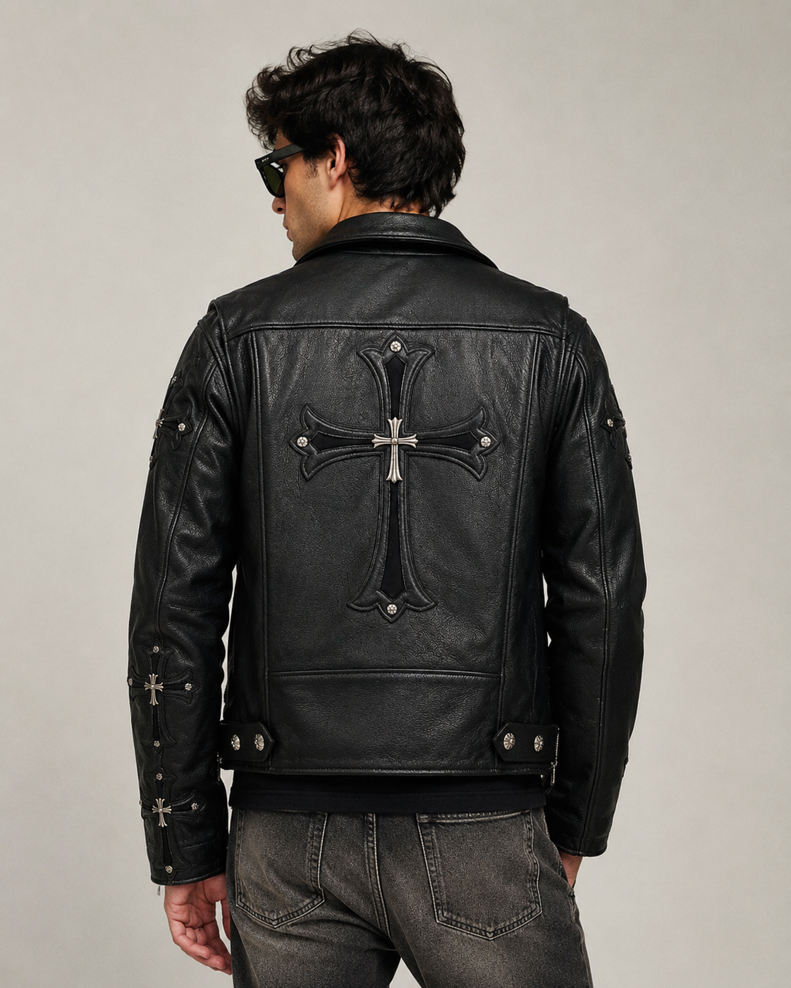 Chrome Hearts Asymmetrical Zipper Biker Leather Jacket