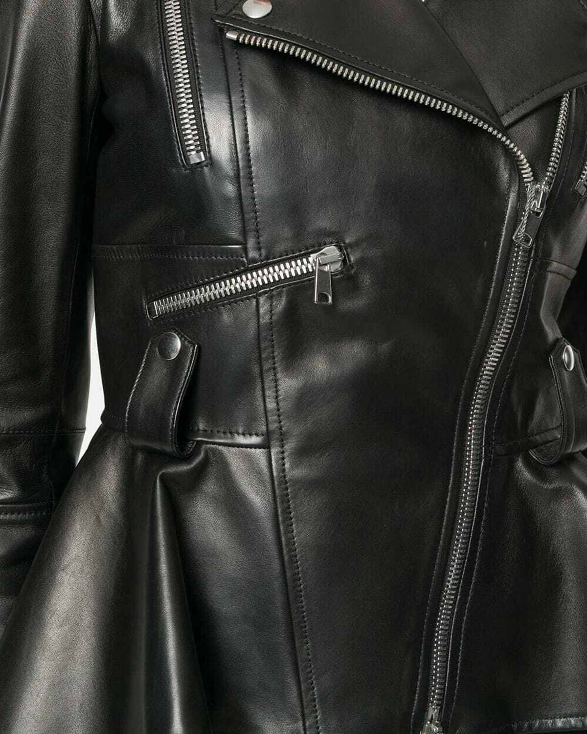 Elite Women Black Peplum Richline Leather Jacket