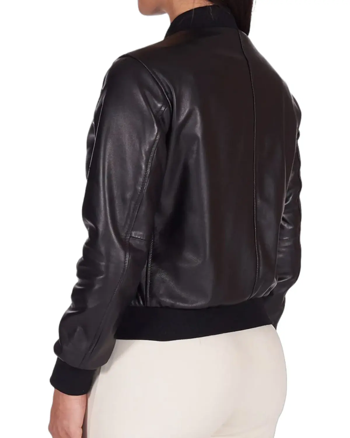 Womens Matt Black Bomber Leather Jacket | Elite Jacket