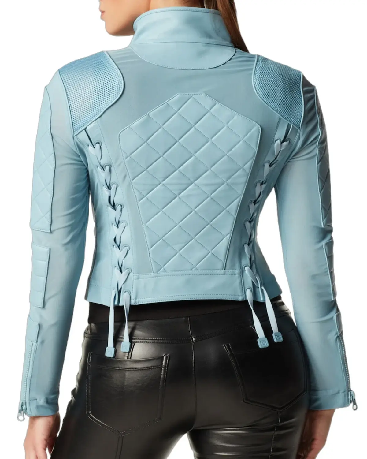 Womens Blue Leather Biker Shorts | Elite Jacket