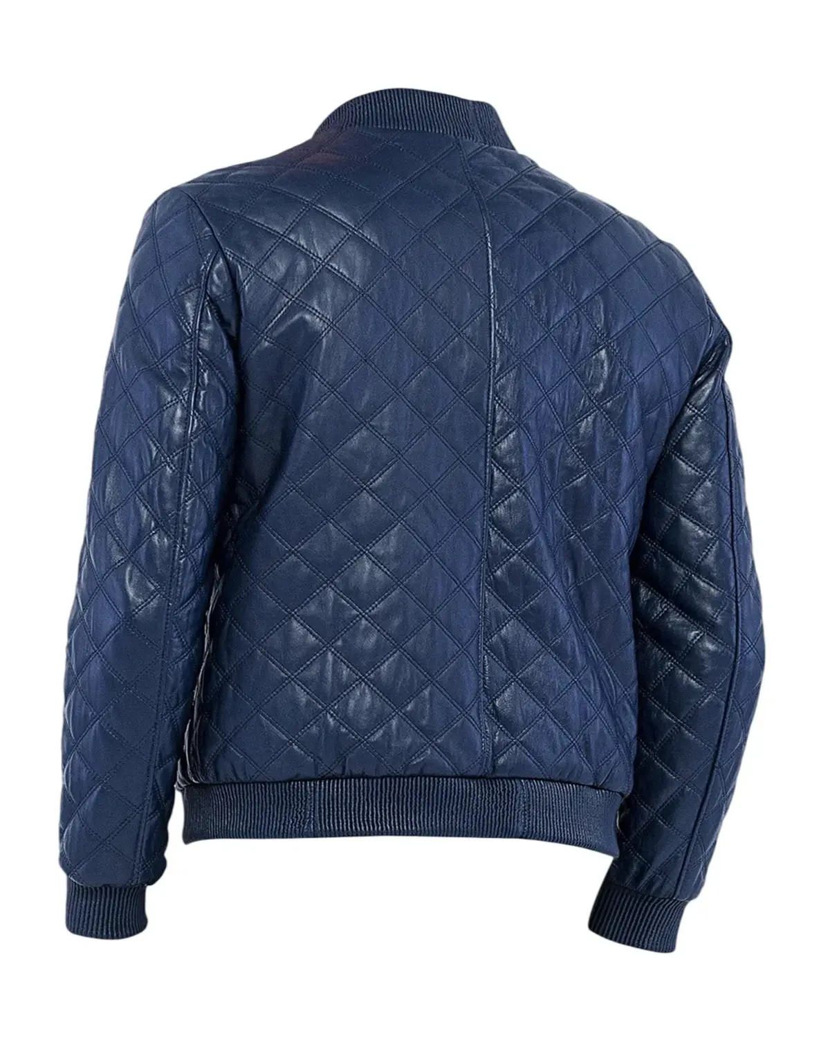 Mens Blue Quilted Leather Bomber Jacket | Elite Jacket