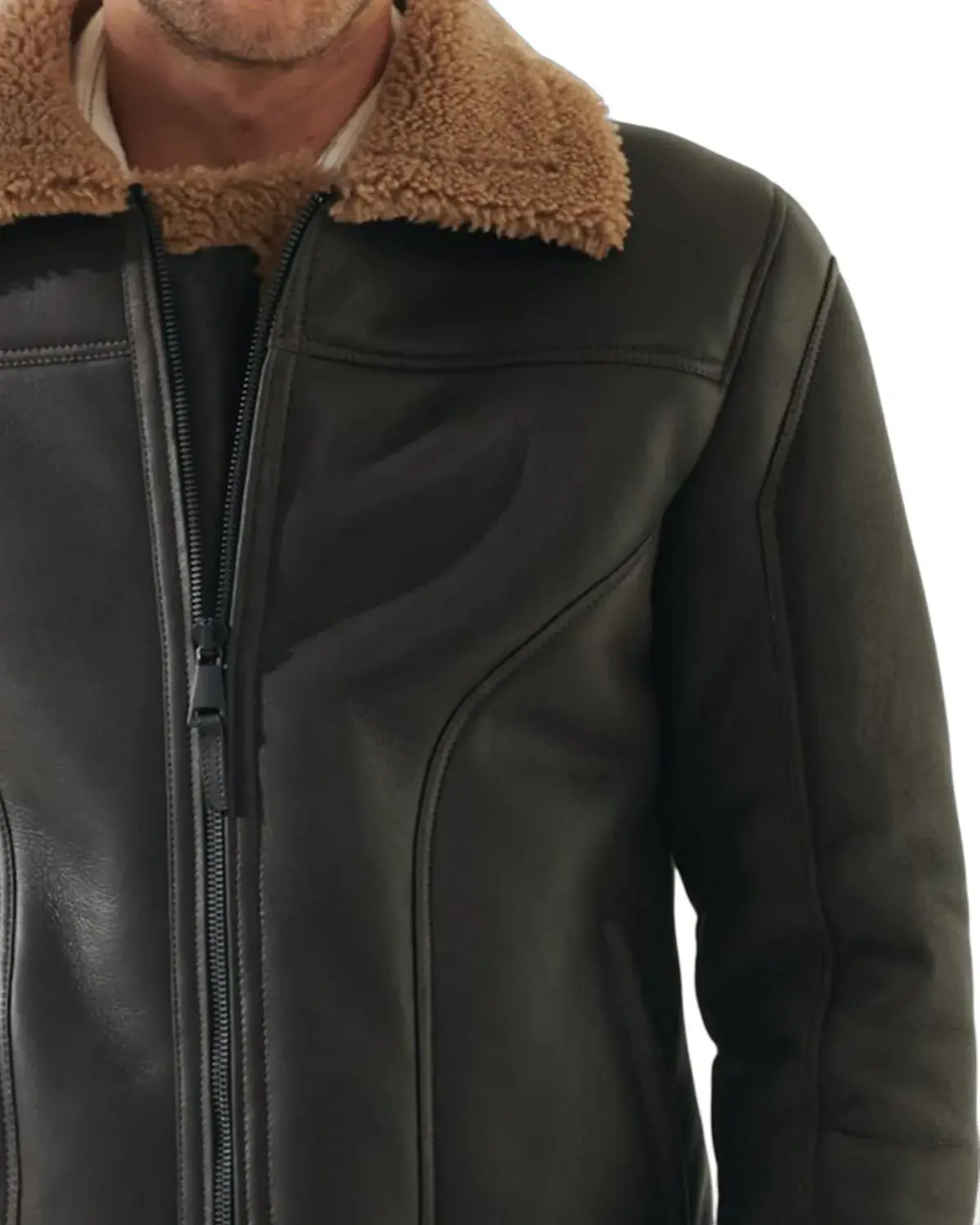 Mens Pitch Black Shearling Leather Jacket | Elite Jacket