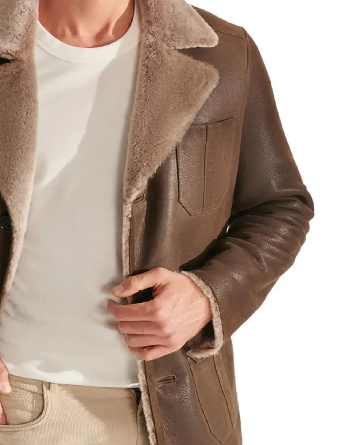 Mens Luxurious Brown Shearling Leather Coat | Elite Jacket