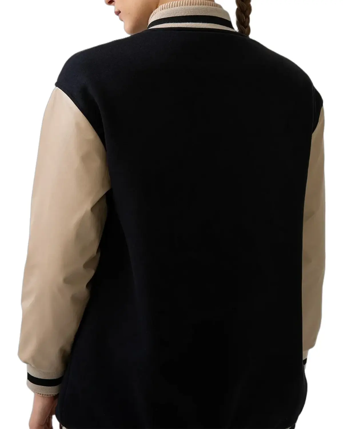 Womens Black and Beige Varsity Jacket