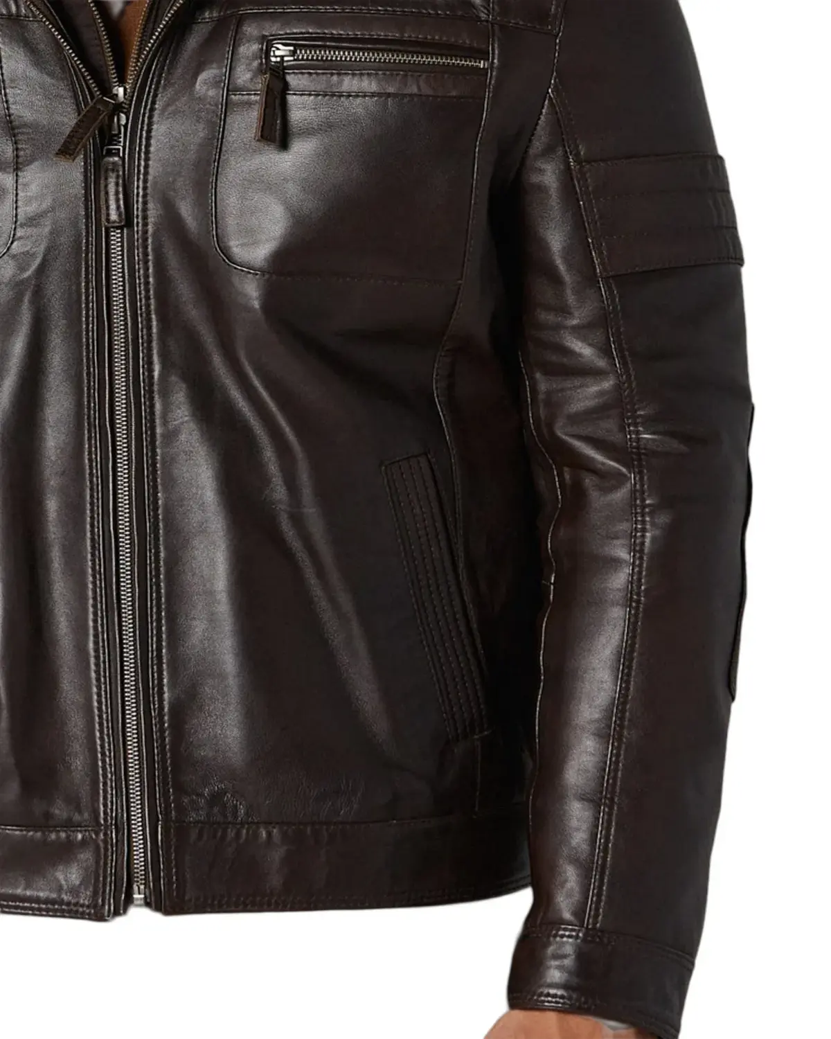 Mens Dark Brown Bomber Leather Jacket | Elite Deals