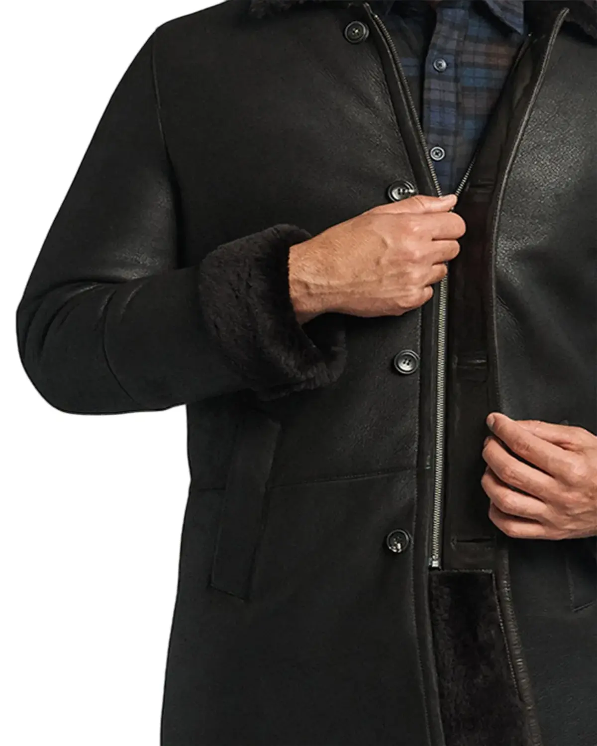 Mens Authentic Black Shearling Leather Coat | Elite Jacket