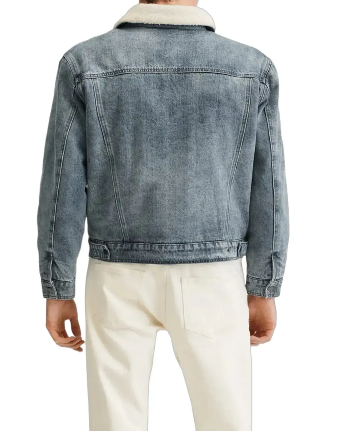 Mens Light Blue Denim Shearling Jacket | Elite Jacket