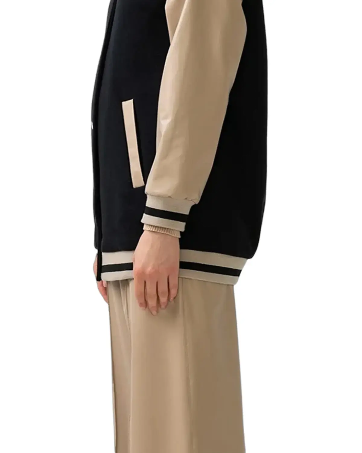 Womens Black and Beige Varsity Jacket