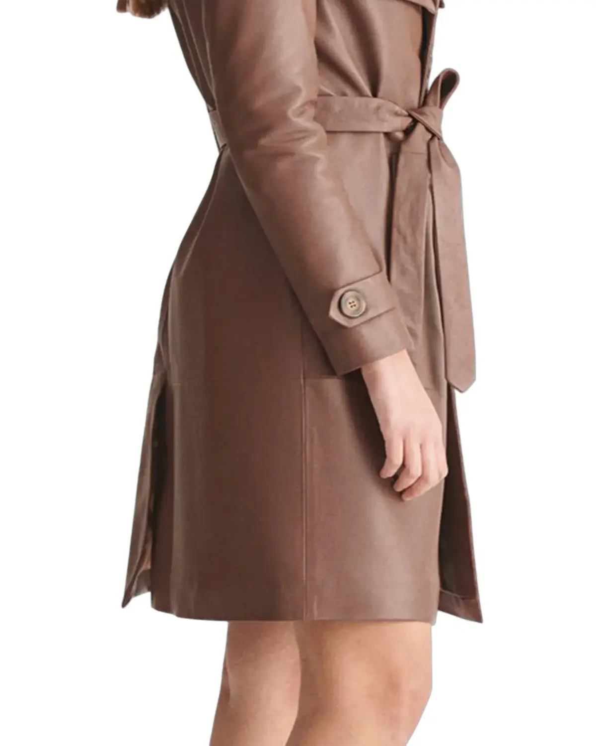 Womens Modern Brown Trench Leather Coat | Elite Jacket