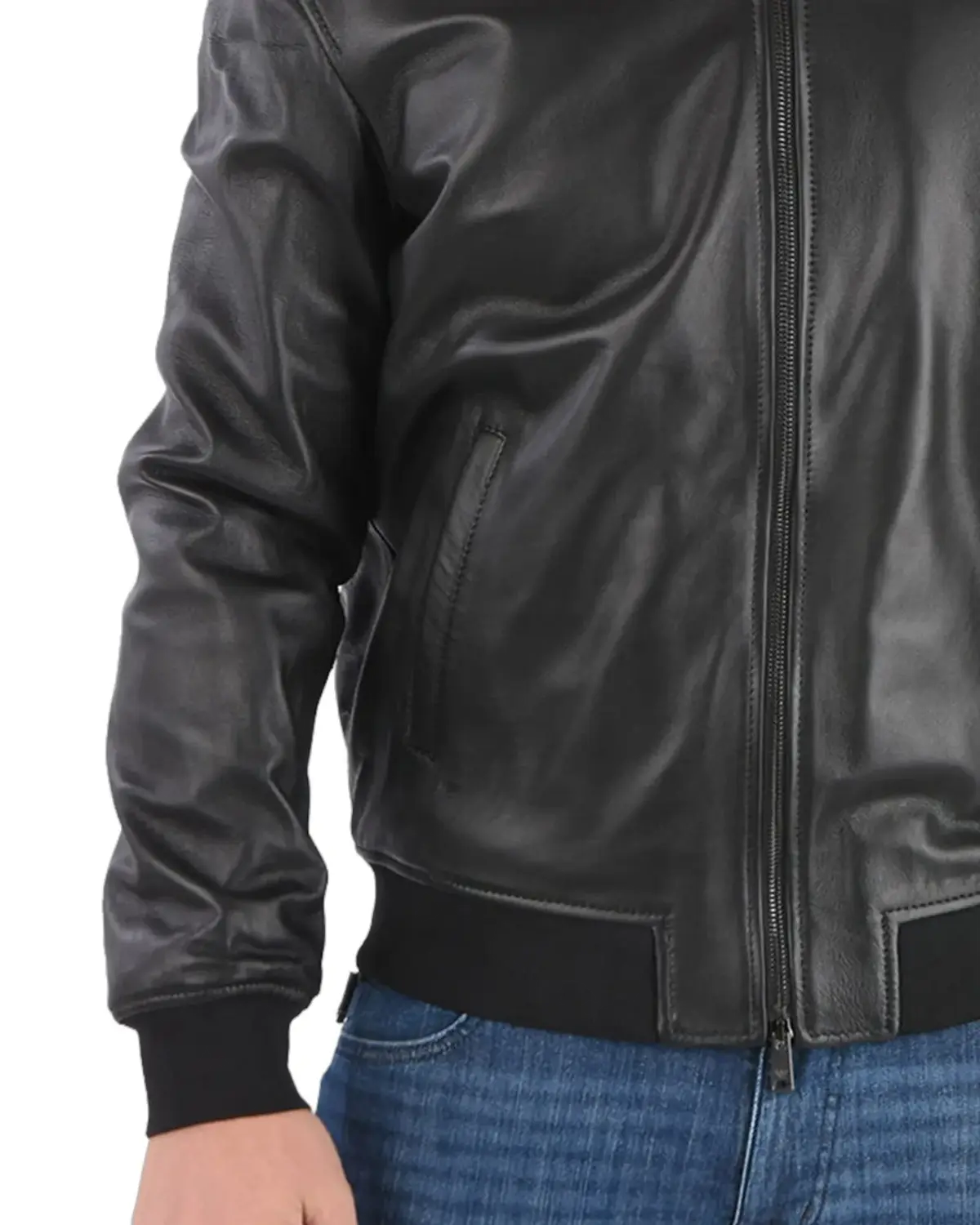 Mens Midnight Black Bomber Leather Jacket | Elite Jacket