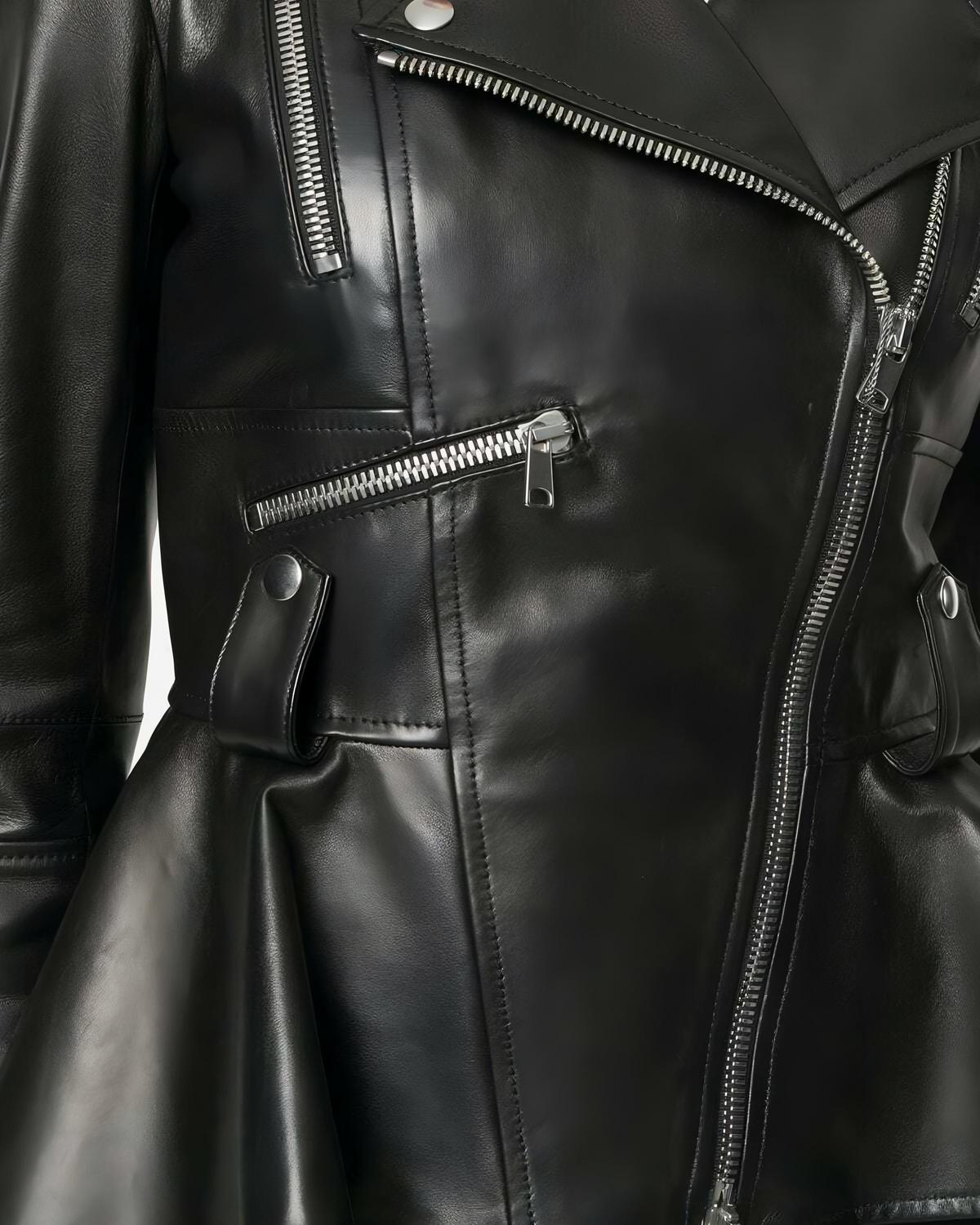 Womens Black Richline Peplum Leather Jacket | Elite Jacket