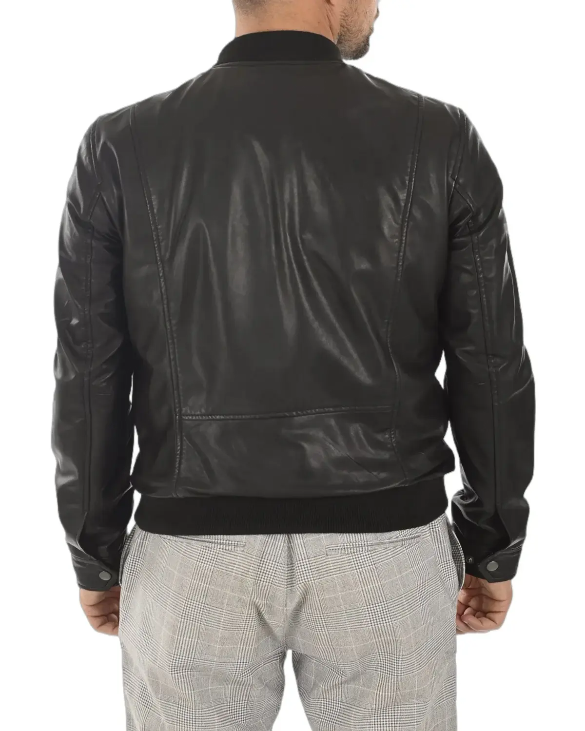 Mens Deep Black Bomber Leather Jacket