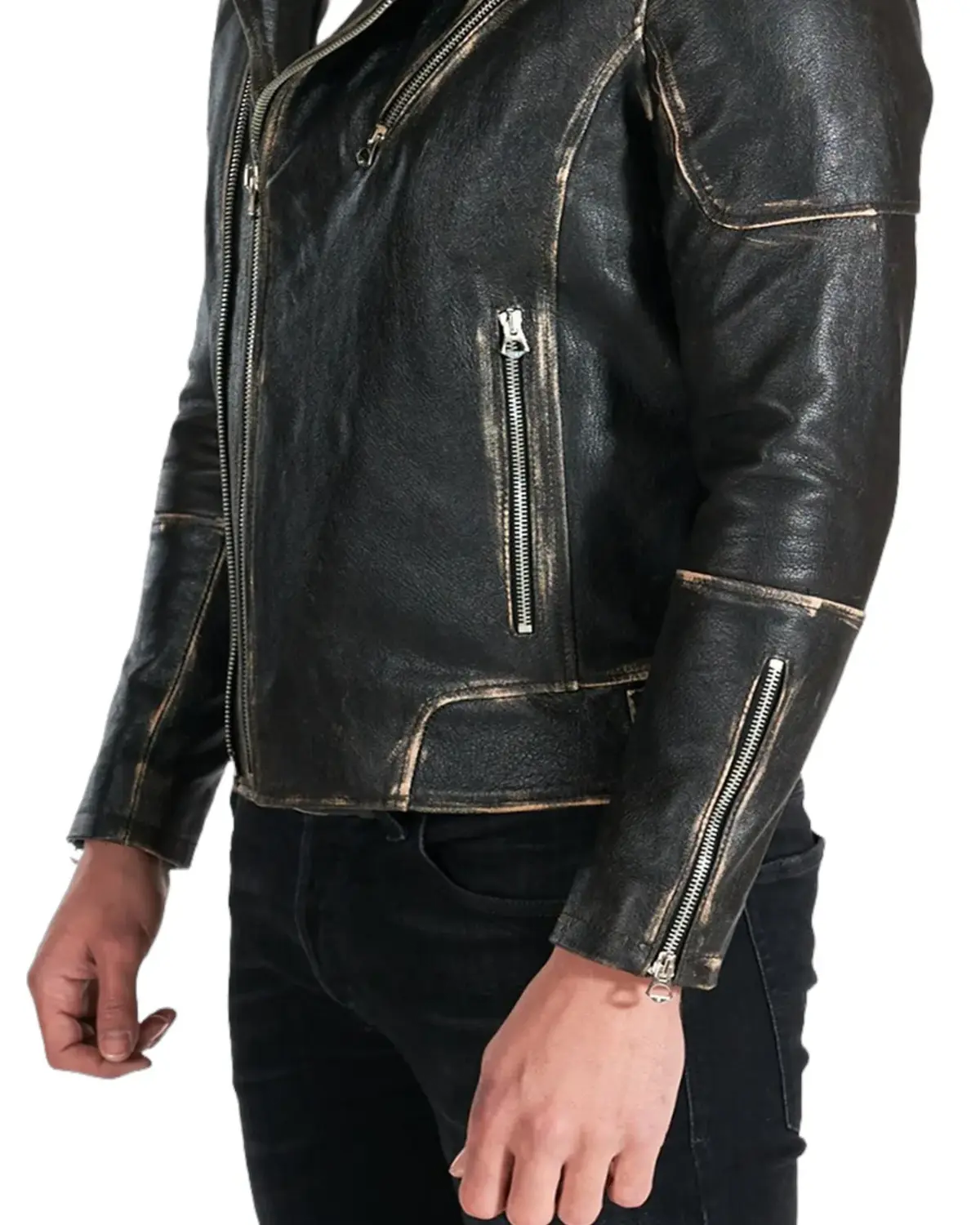 Mens Distressed Black Biker Leather Jacket | Elite Jacket