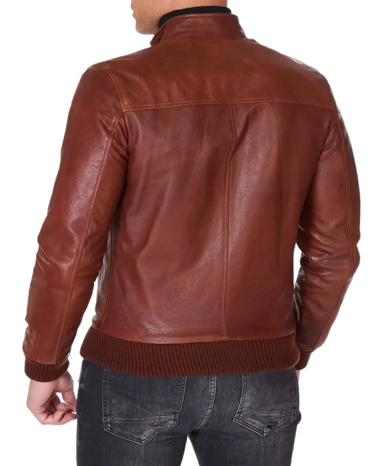 Mens Shiny Brown Bomber Leather Jacket | Elite Jacket