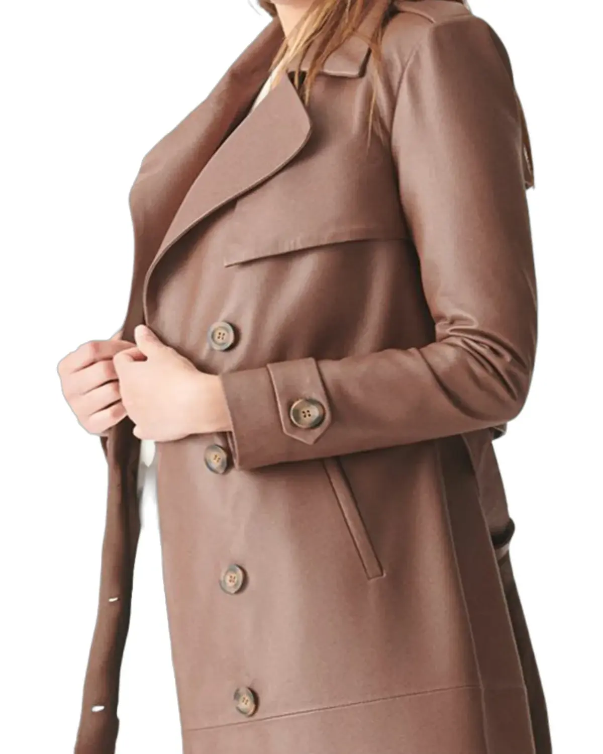 Womens Modern Brown Trench Leather Coat | Elite Jacket