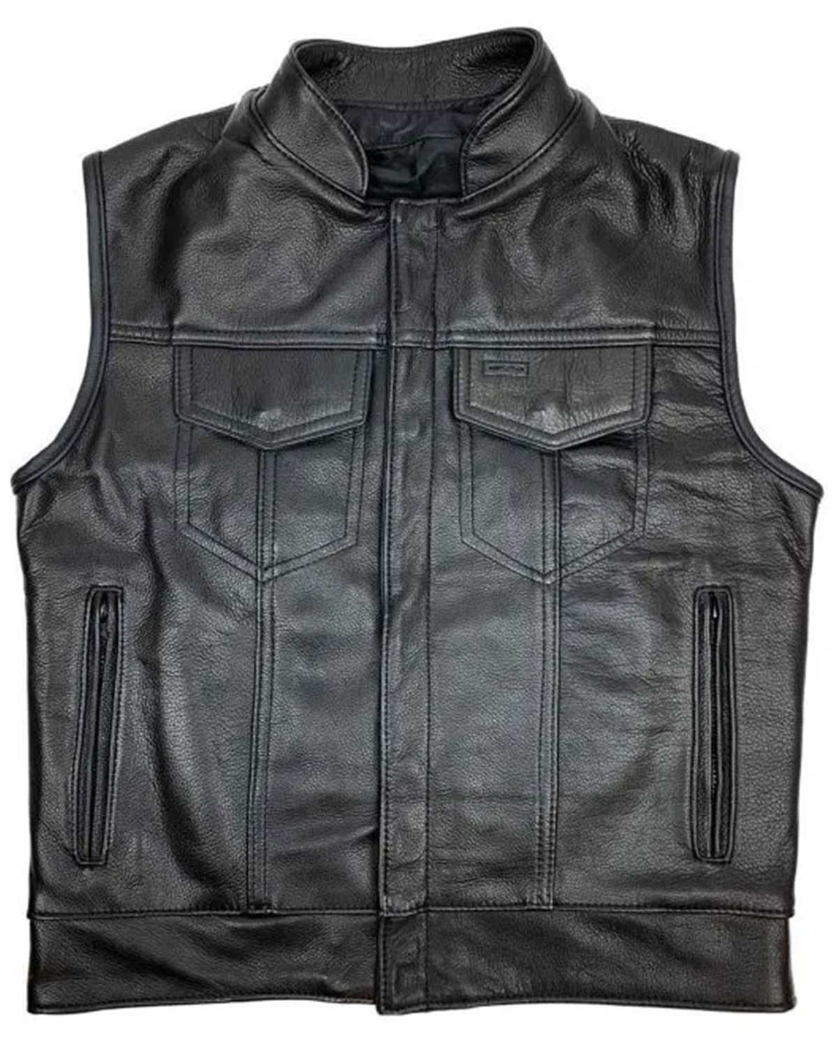 Men's Excelsior Outlaw Leather Motorcycle Club & Biker Vest - Black, Concealed Carry Pockets
