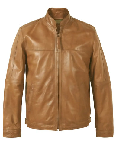 Mens Biker Light Brown Leather Jacket | Elite Jacket