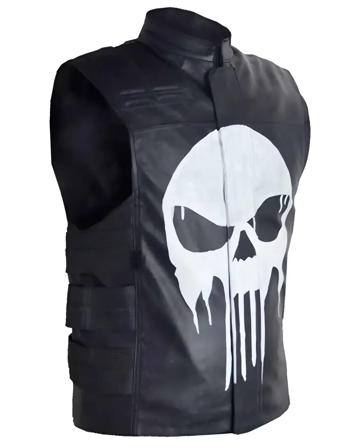 Mens Halloween Frank Castle Black Leather Vest | Elite Jacket