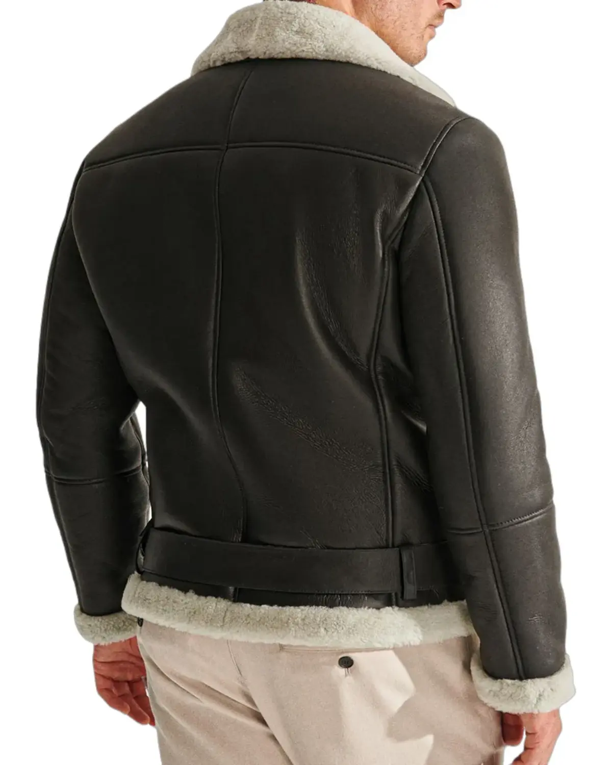 Mens Coal Black Shearling Leather Jacket | Elite Jacket