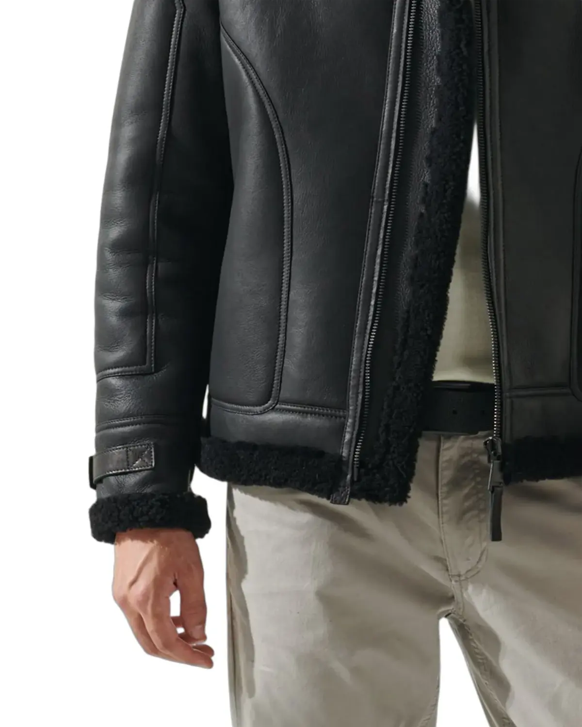 Mens Casual Black Fur Real Leather Jacket | Elite Jacket