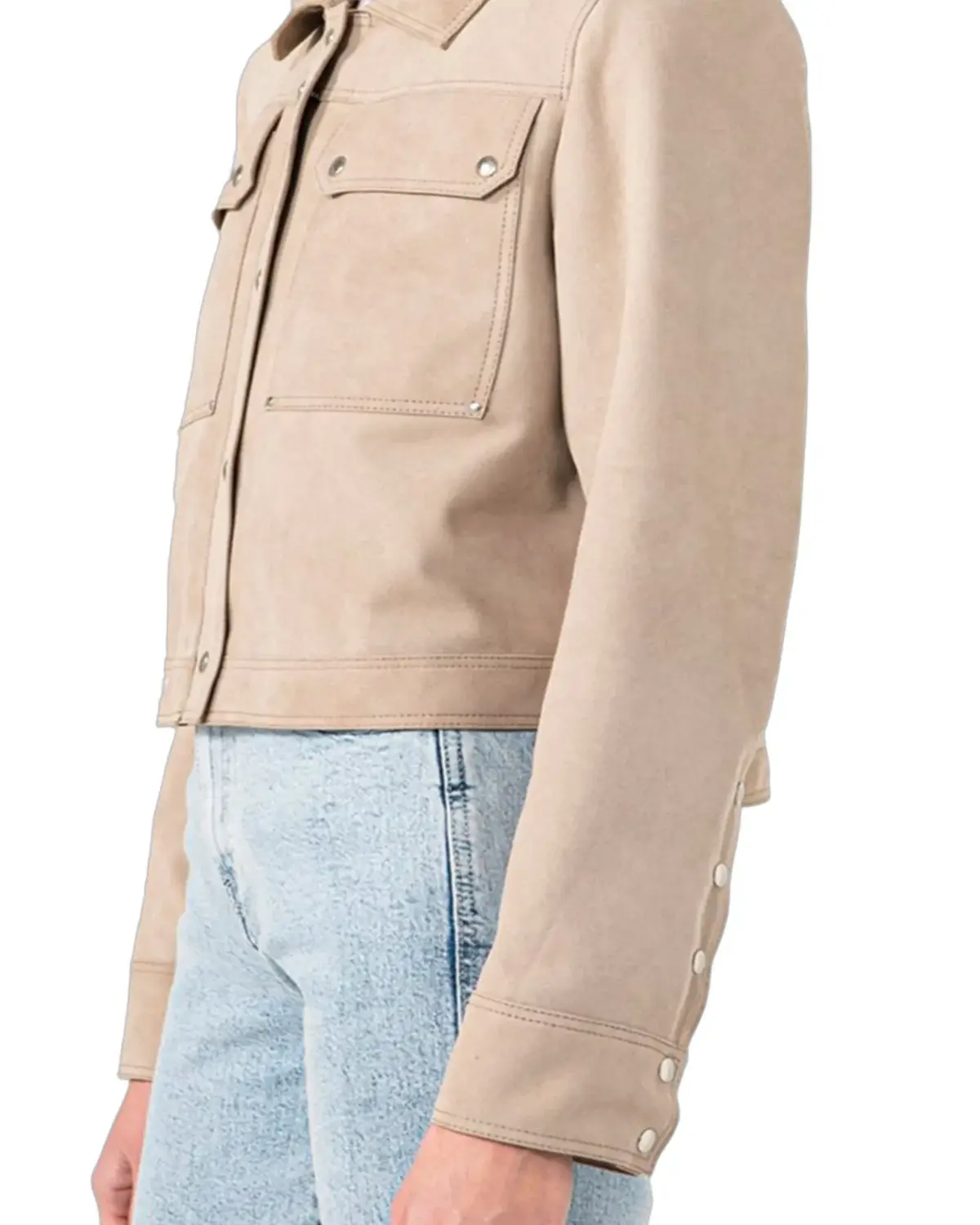 Womens Denim Style Suede Beige Leather Jacket