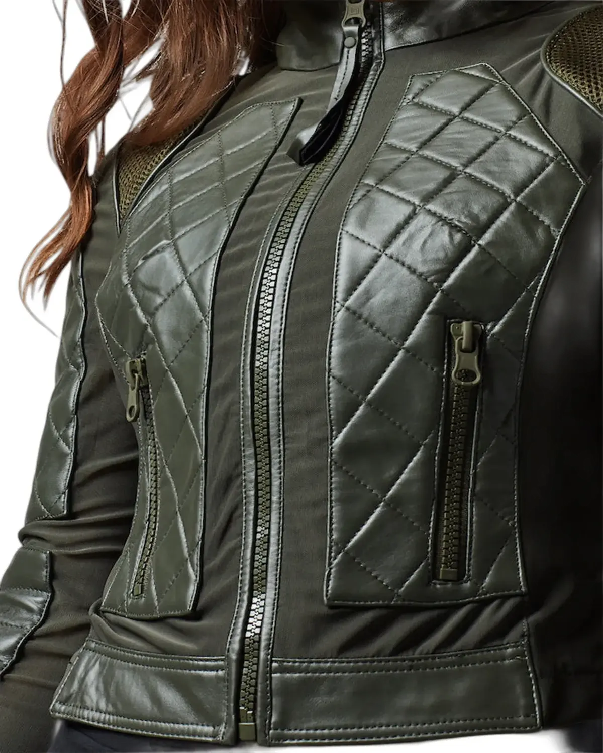 Womens Olive Green Biker Leather Jacket | Elite Jacket